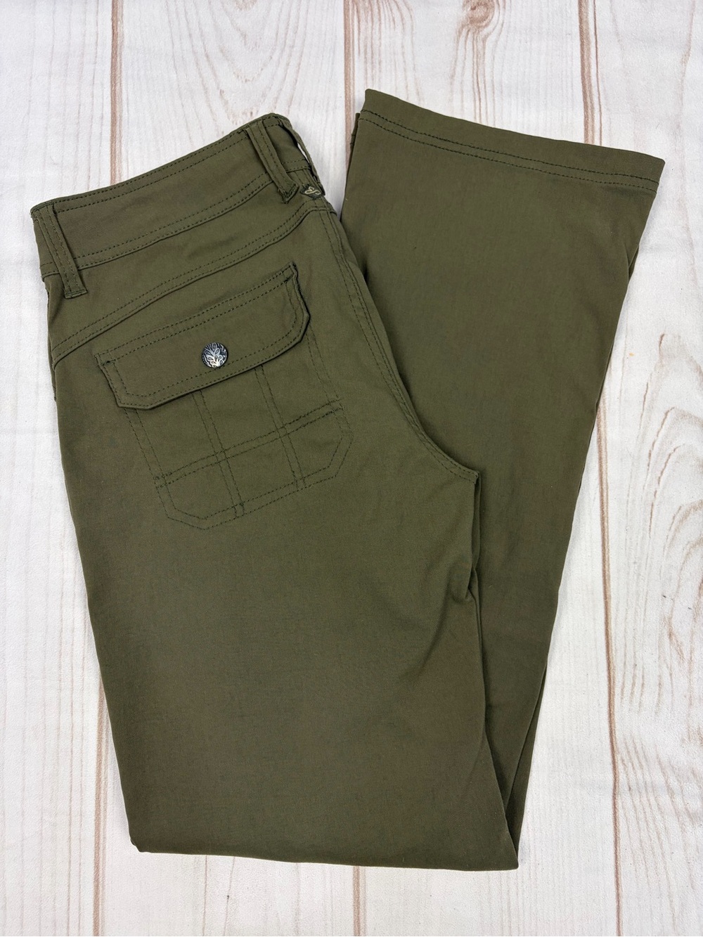 prAna Halle Outdoor Hiking Pants Roll Up Leg Olive Green Sz 6 - Picture 15 of 16